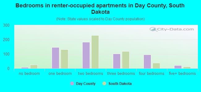 Bedrooms in renter-occupied apartments in Day County, South Dakota