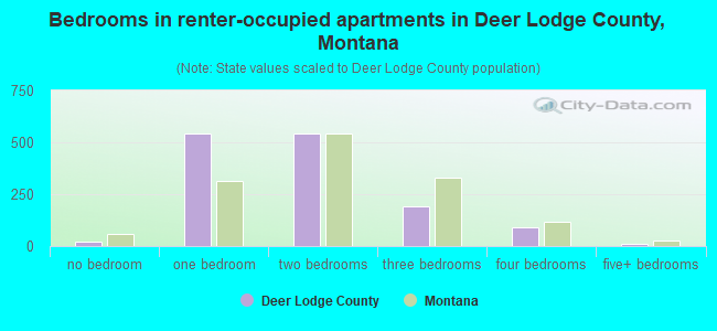 Bedrooms in renter-occupied apartments in Deer Lodge County, Montana