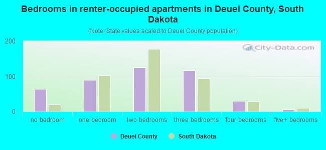 Bedrooms in renter-occupied apartments in Deuel County, South Dakota