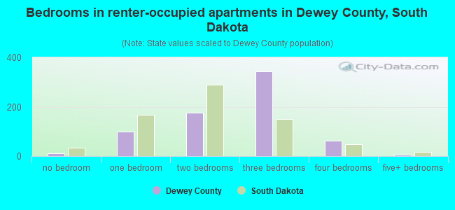 Bedrooms in renter-occupied apartments in Dewey County, South Dakota