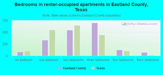 Bedrooms in renter-occupied apartments in Eastland County, Texas