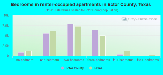 Bedrooms in renter-occupied apartments in Ector County, Texas