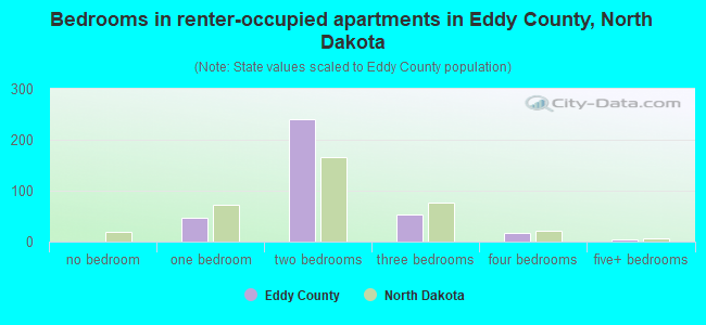 Bedrooms in renter-occupied apartments in Eddy County, North Dakota