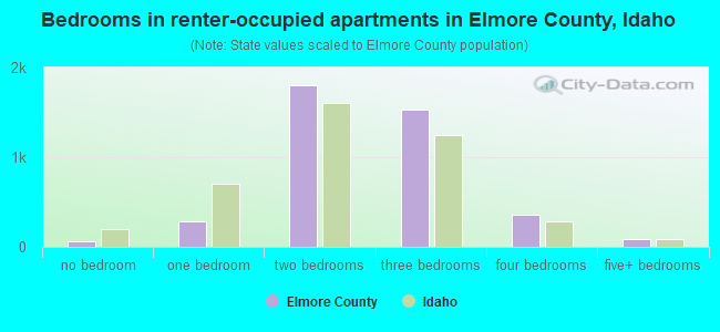 Bedrooms in renter-occupied apartments in Elmore County, Idaho