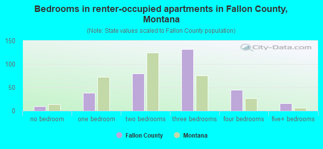 Bedrooms in renter-occupied apartments in Fallon County, Montana