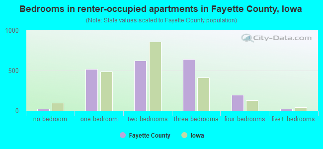 Bedrooms in renter-occupied apartments in Fayette County, Iowa