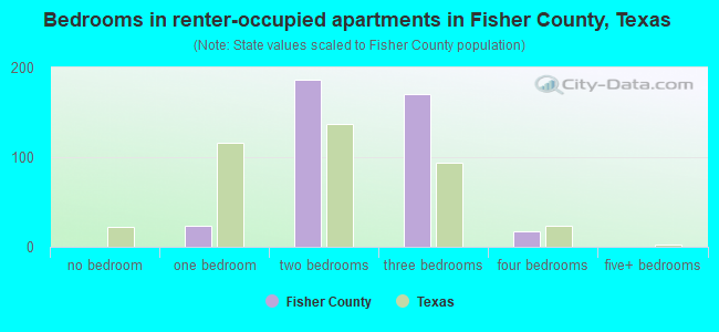 Bedrooms in renter-occupied apartments in Fisher County, Texas