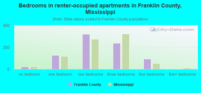Bedrooms in renter-occupied apartments in Franklin County, Mississippi
