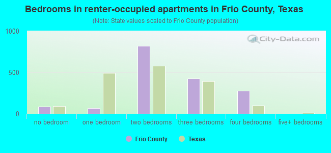 Bedrooms in renter-occupied apartments in Frio County, Texas