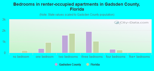 Bedrooms in renter-occupied apartments in Gadsden County, Florida