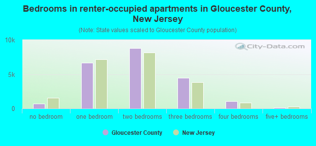 Bedrooms in renter-occupied apartments in Gloucester County, New Jersey