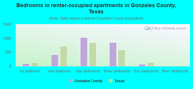 Bedrooms in renter-occupied apartments in Gonzales County, Texas