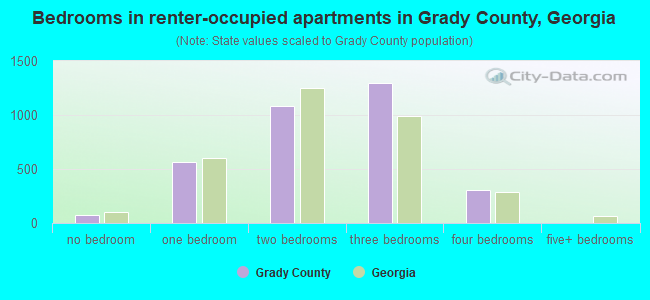 Bedrooms in renter-occupied apartments in Grady County, Georgia