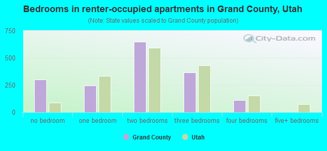 Bedrooms in renter-occupied apartments in Grand County, Utah