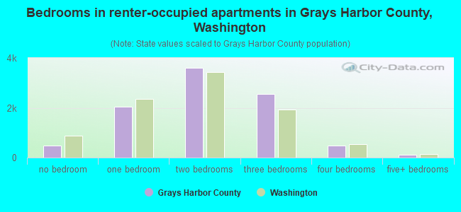 Bedrooms in renter-occupied apartments in Grays Harbor County, Washington