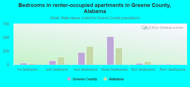 Bedrooms in renter-occupied apartments in Greene County, Alabama
