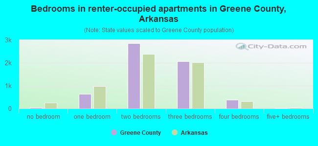 Bedrooms in renter-occupied apartments in Greene County, Arkansas