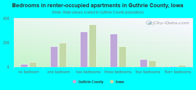 Bedrooms in renter-occupied apartments in Guthrie County, Iowa