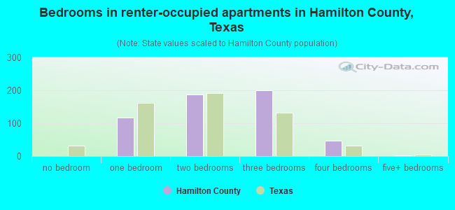 Bedrooms in renter-occupied apartments in Hamilton County, Texas