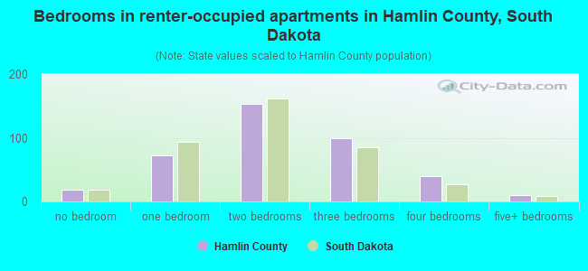 Bedrooms in renter-occupied apartments in Hamlin County, South Dakota