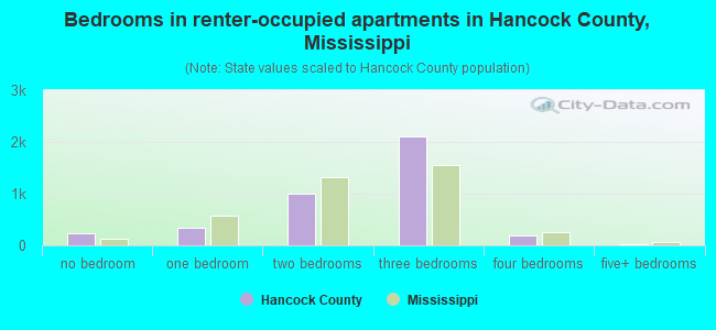 Bedrooms in renter-occupied apartments in Hancock County, Mississippi