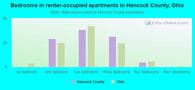 Bedrooms in renter-occupied apartments in Hancock County, Ohio