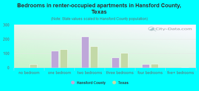 Bedrooms in renter-occupied apartments in Hansford County, Texas