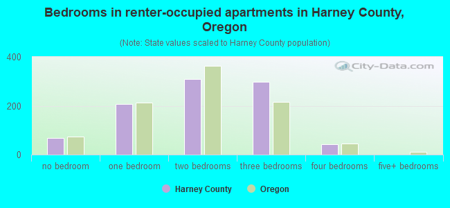 Bedrooms in renter-occupied apartments in Harney County, Oregon