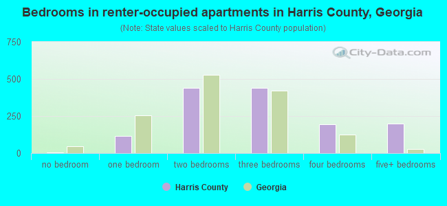 Bedrooms in renter-occupied apartments in Harris County, Georgia