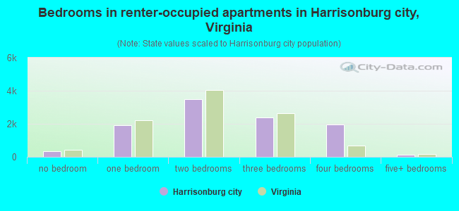 Bedrooms in renter-occupied apartments in Harrisonburg city, Virginia