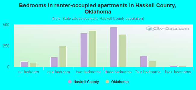 Bedrooms in renter-occupied apartments in Haskell County, Oklahoma