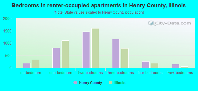 Bedrooms in renter-occupied apartments in Henry County, Illinois