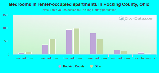 Bedrooms in renter-occupied apartments in Hocking County, Ohio
