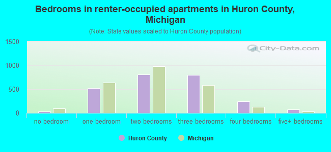 Bedrooms in renter-occupied apartments in Huron County, Michigan
