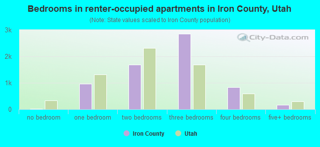 Bedrooms in renter-occupied apartments in Iron County, Utah