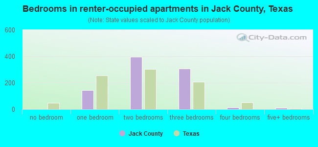 Bedrooms in renter-occupied apartments in Jack County, Texas