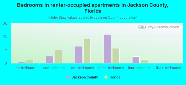 Bedrooms in renter-occupied apartments in Jackson County, Florida