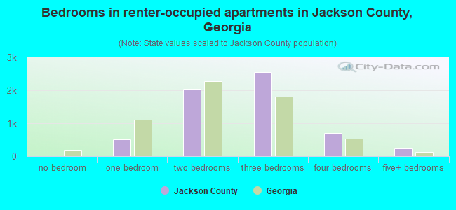 Bedrooms in renter-occupied apartments in Jackson County, Georgia