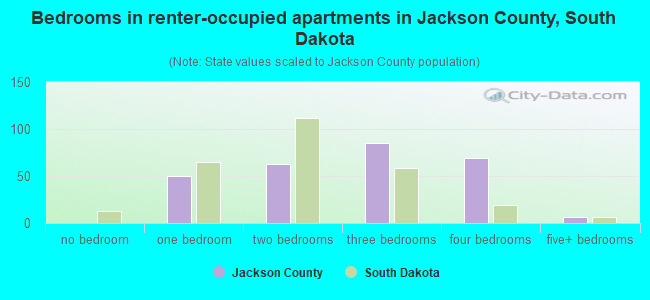 Bedrooms in renter-occupied apartments in Jackson County, South Dakota