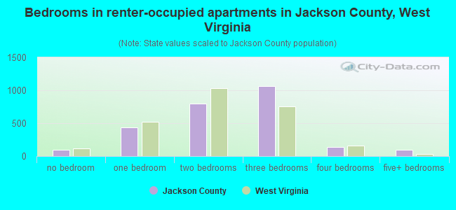 Bedrooms in renter-occupied apartments in Jackson County, West Virginia