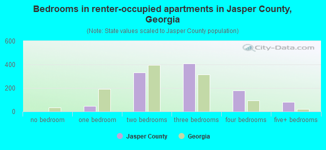 Bedrooms in renter-occupied apartments in Jasper County, Georgia