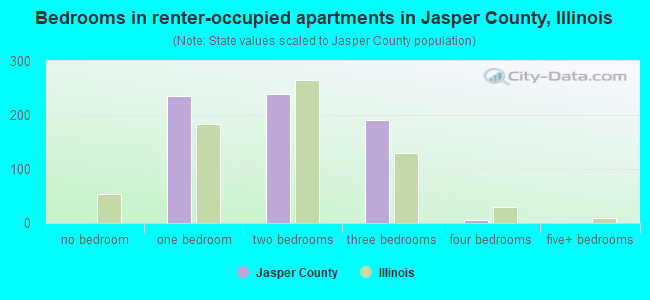 Bedrooms in renter-occupied apartments in Jasper County, Illinois