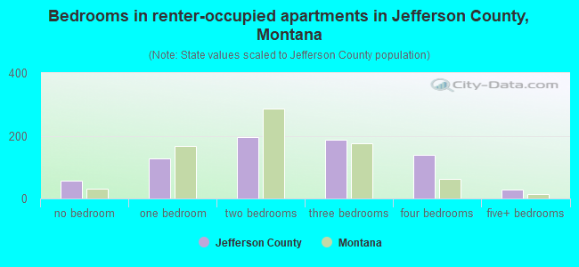 Bedrooms in renter-occupied apartments in Jefferson County, Montana