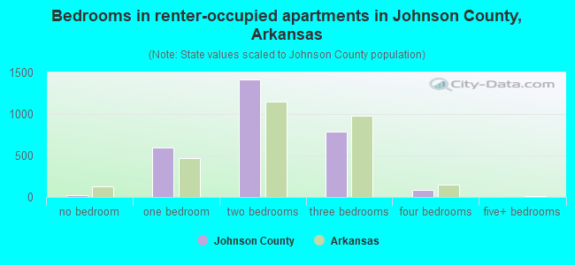 Bedrooms in renter-occupied apartments in Johnson County, Arkansas