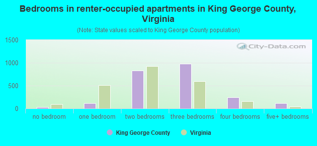 Bedrooms in renter-occupied apartments in King George County, Virginia