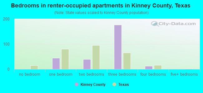 Bedrooms in renter-occupied apartments in Kinney County, Texas