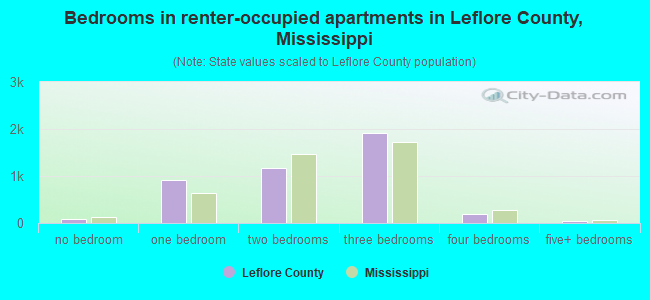 Bedrooms in renter-occupied apartments in Leflore County, Mississippi