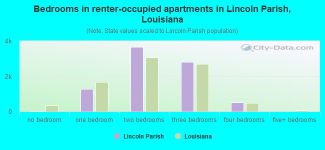 Bedrooms in renter-occupied apartments in Lincoln Parish, Louisiana
