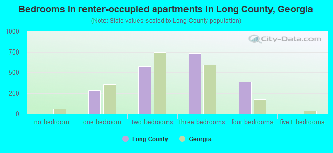 Bedrooms in renter-occupied apartments in Long County, Georgia