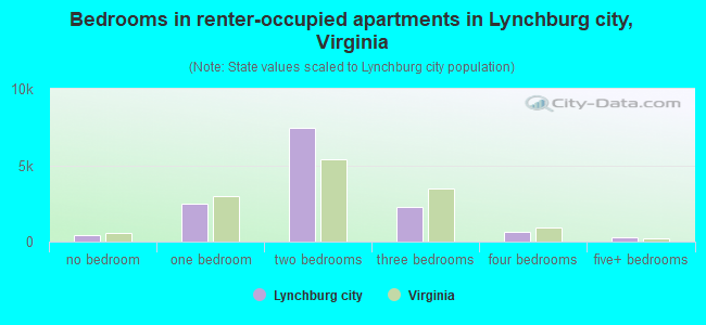 Bedrooms in renter-occupied apartments in Lynchburg city, Virginia